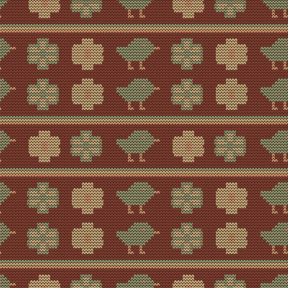 A knitted pattern with birds and leaves vector