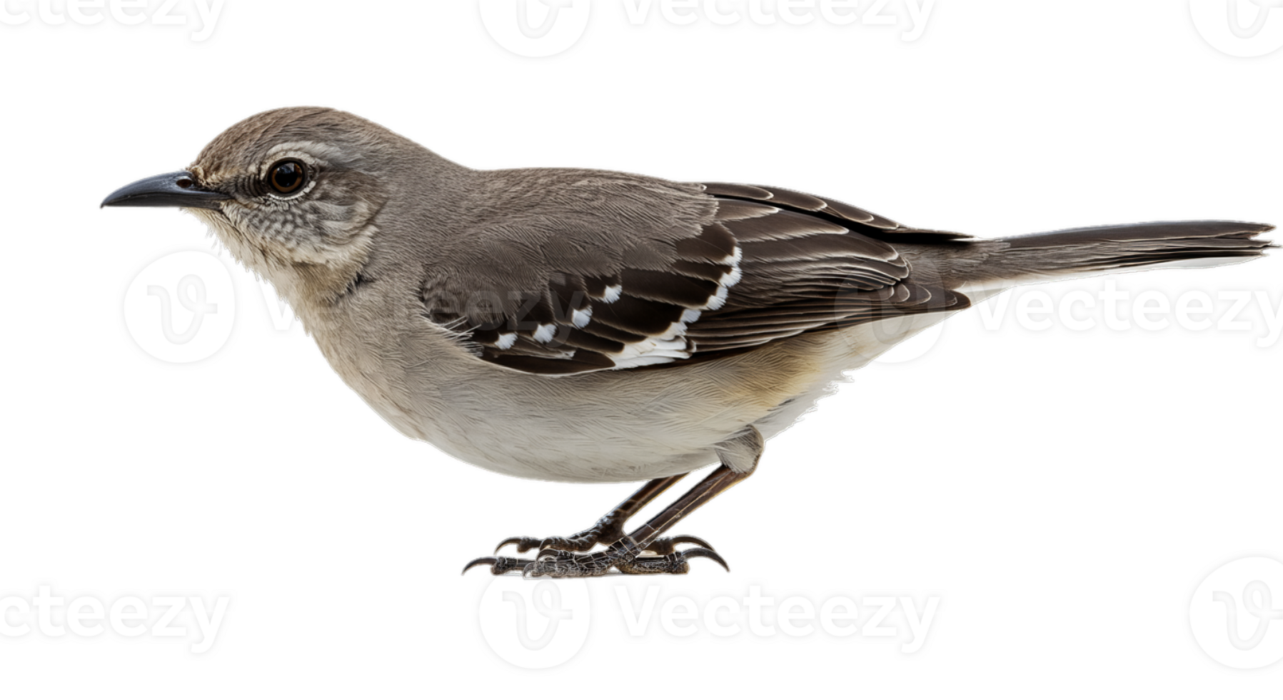 Small Gray Bird Standing with White Wing Pattern on Transparent Background png