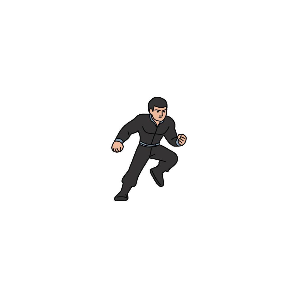 An icon of a man in a black uniform, leaning forward in a charging or rushing stance, conveying speed and determination. vector