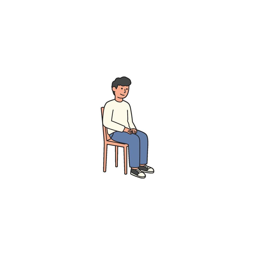 An icon of a man sitting on a chair with a calm and composed posture, reflecting a standard, everyday sitting position. vector