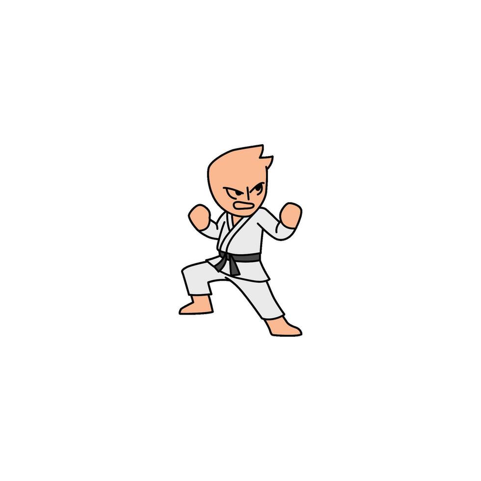 An icon of a cartoon character in a white gi with a black belt, raising their knee for a strike, indicating close-quarters combat. vector