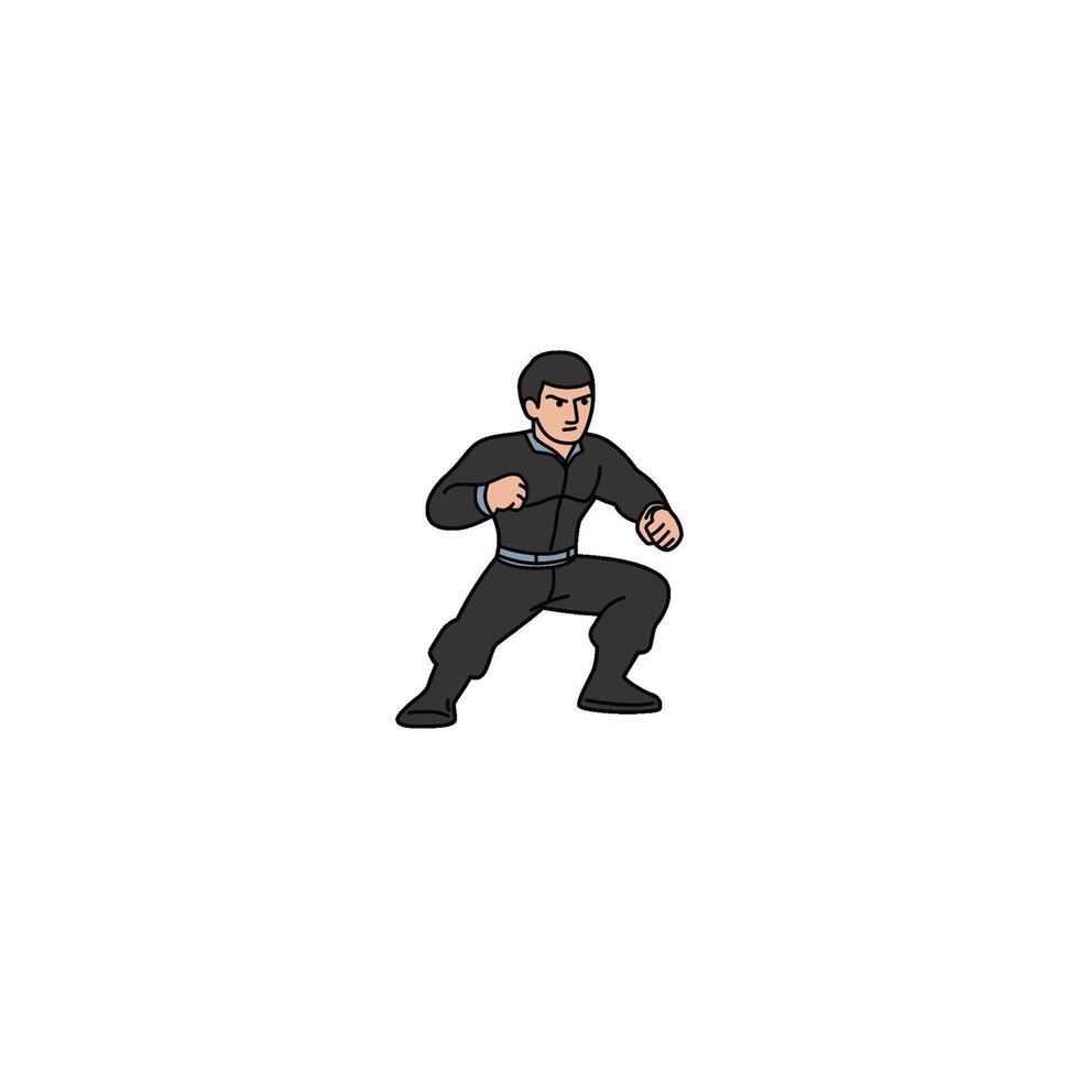An icon of a man in a black uniform, in a slightly crouched ready stance, indicating preparedness and controlled aggression. vector