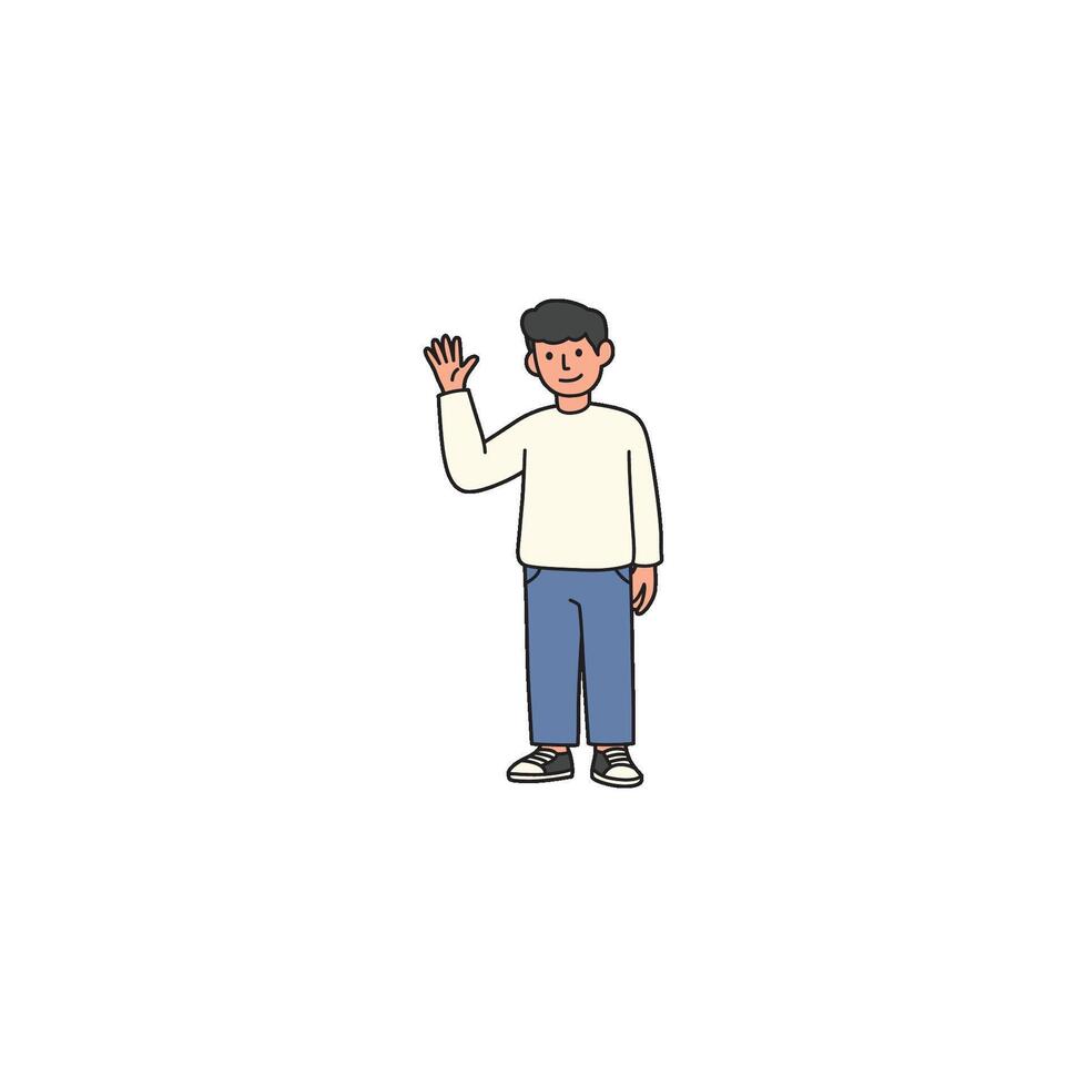 An icon of a man standing and waving his hand, conveying a friendly greeting or farewell. vector