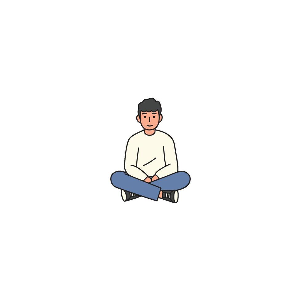 An icon of a man sitting on the floor with his legs crossed, looking relaxed and comfortable. vector