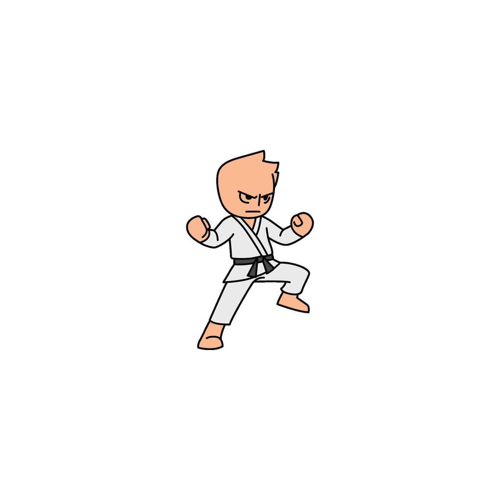 An icon of a cartoon character in a white gi with a black belt, performing an uppercut, a powerful upward punch. vector
