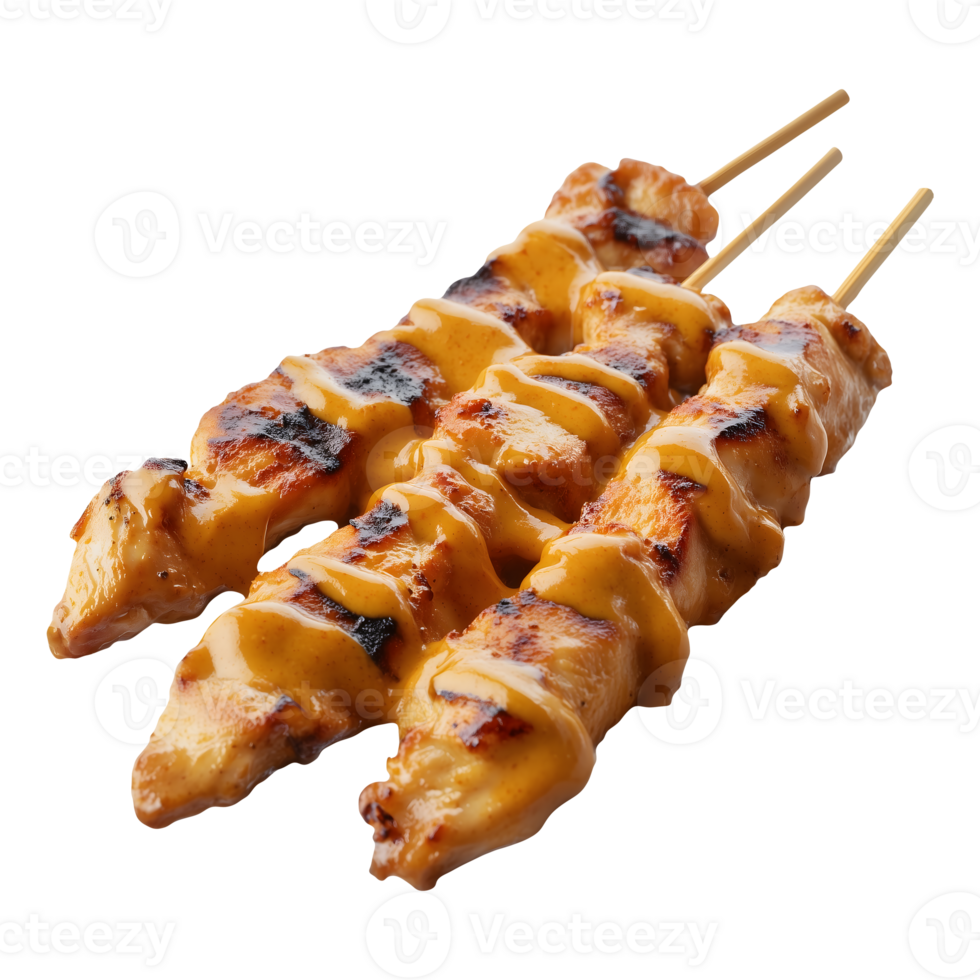 Delicious Grilled Chicken Satay Skewers with Creamy Peanut Sauce png