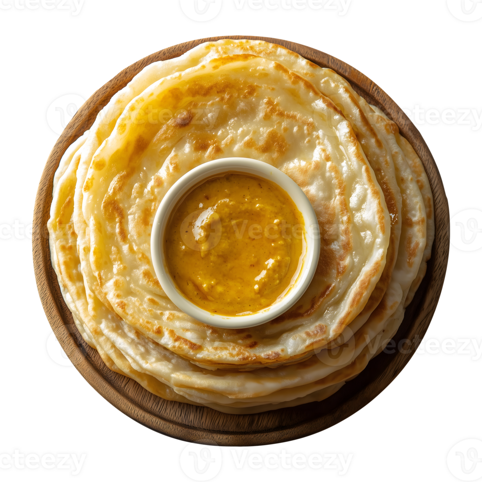 Delicious Indian Roti Canai with Spicy Curry Dip Flatbread South Asian Cuisine png