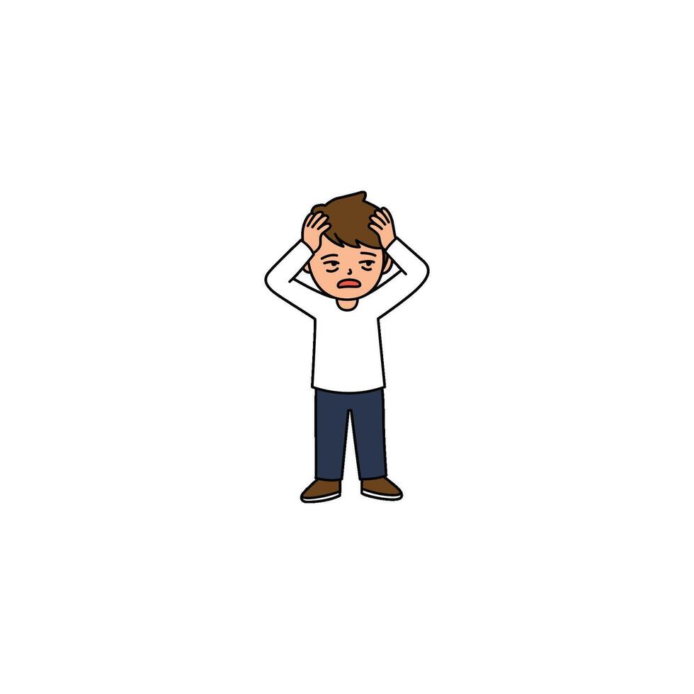 An icon of a cartoon man clutching his head with both hands, expressing stress, frustration, or overwhelm. vector