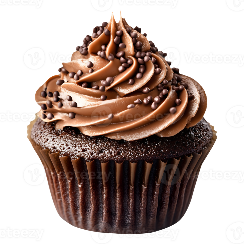 Delicious Chocolate Cupcake with Swirled Frosting and Sprinkles Sweet Treat Dessert png
