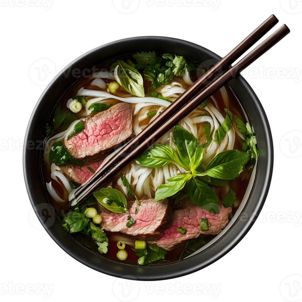 Delicious Beef Pho Soup with Rice Noodles png