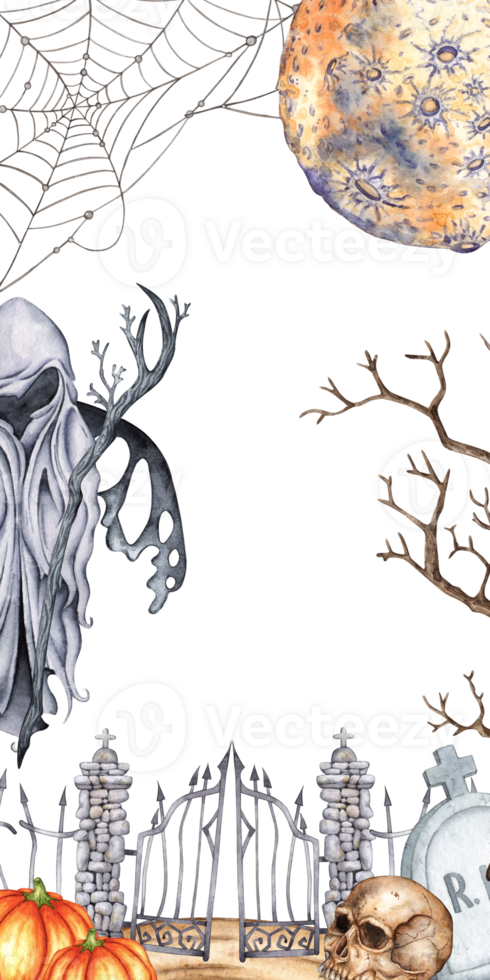 Reaper dry branches moon fence story watercolor png