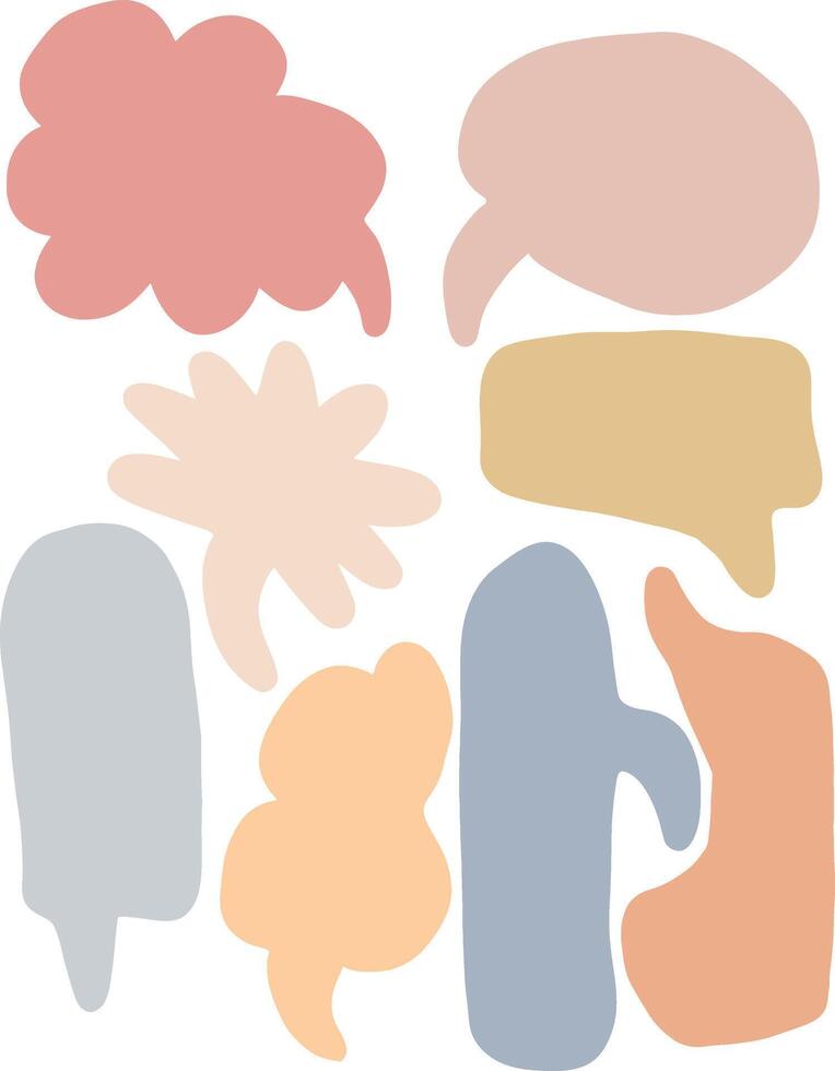 Collection of abstract hand-drawn speech bubbles and organic shapes in soft pastel colors vector
