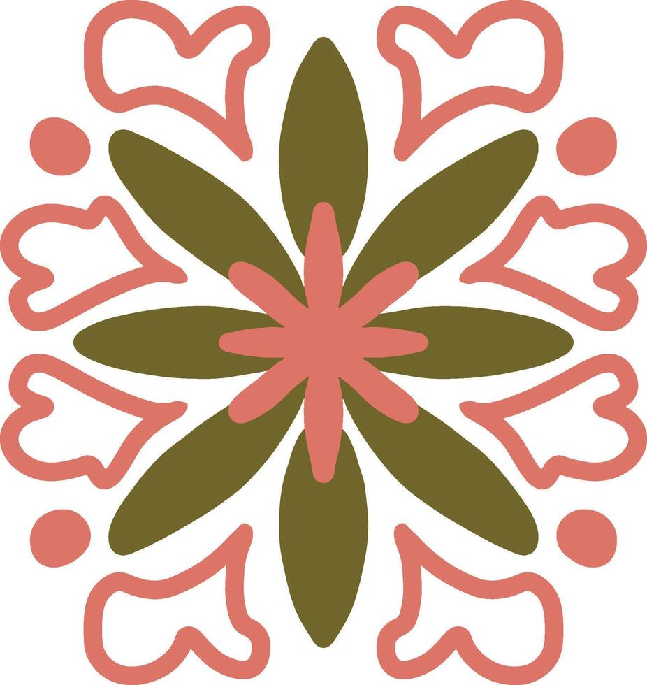 Folk-style floral pattern with symmetrical balance and nature-inspired details. Great for embroidery, crafts, and ethnic prints vector