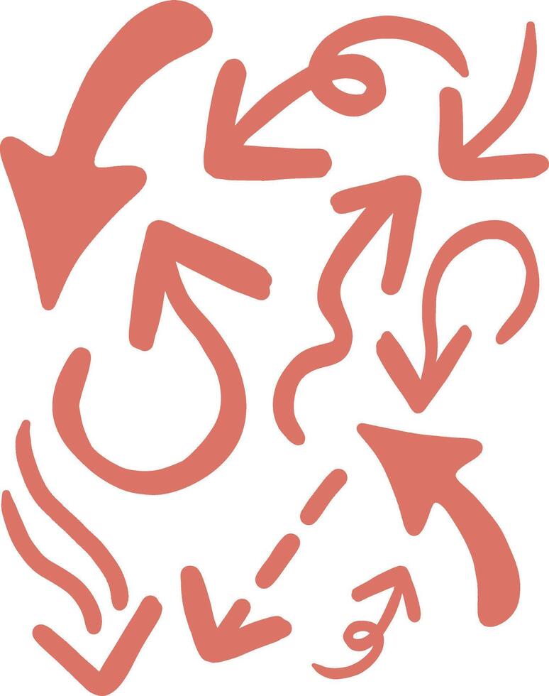 Hand-drawn red arrows in various shapes and directions on a white background vector