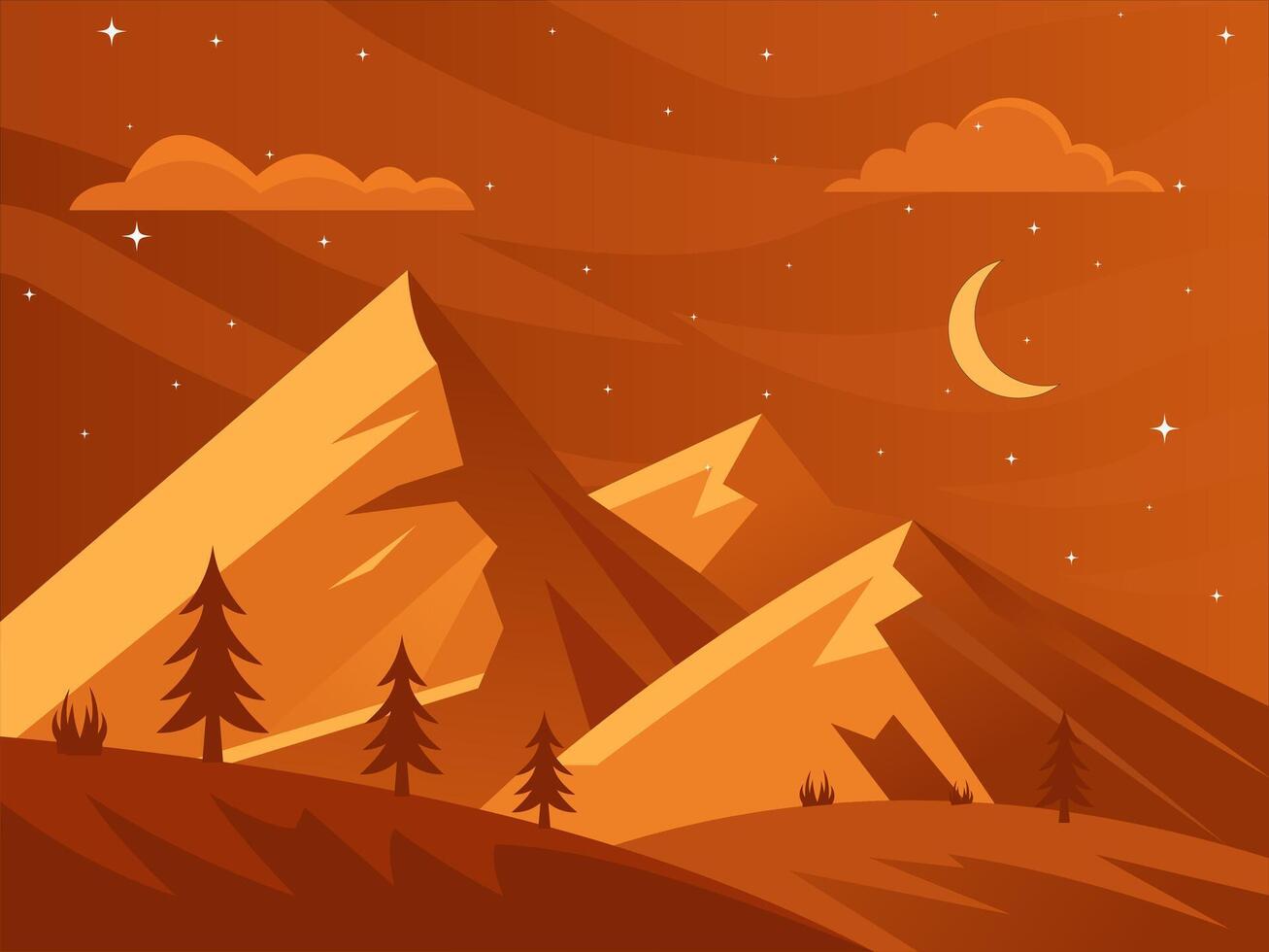 Mountain landscape illustration at night vector