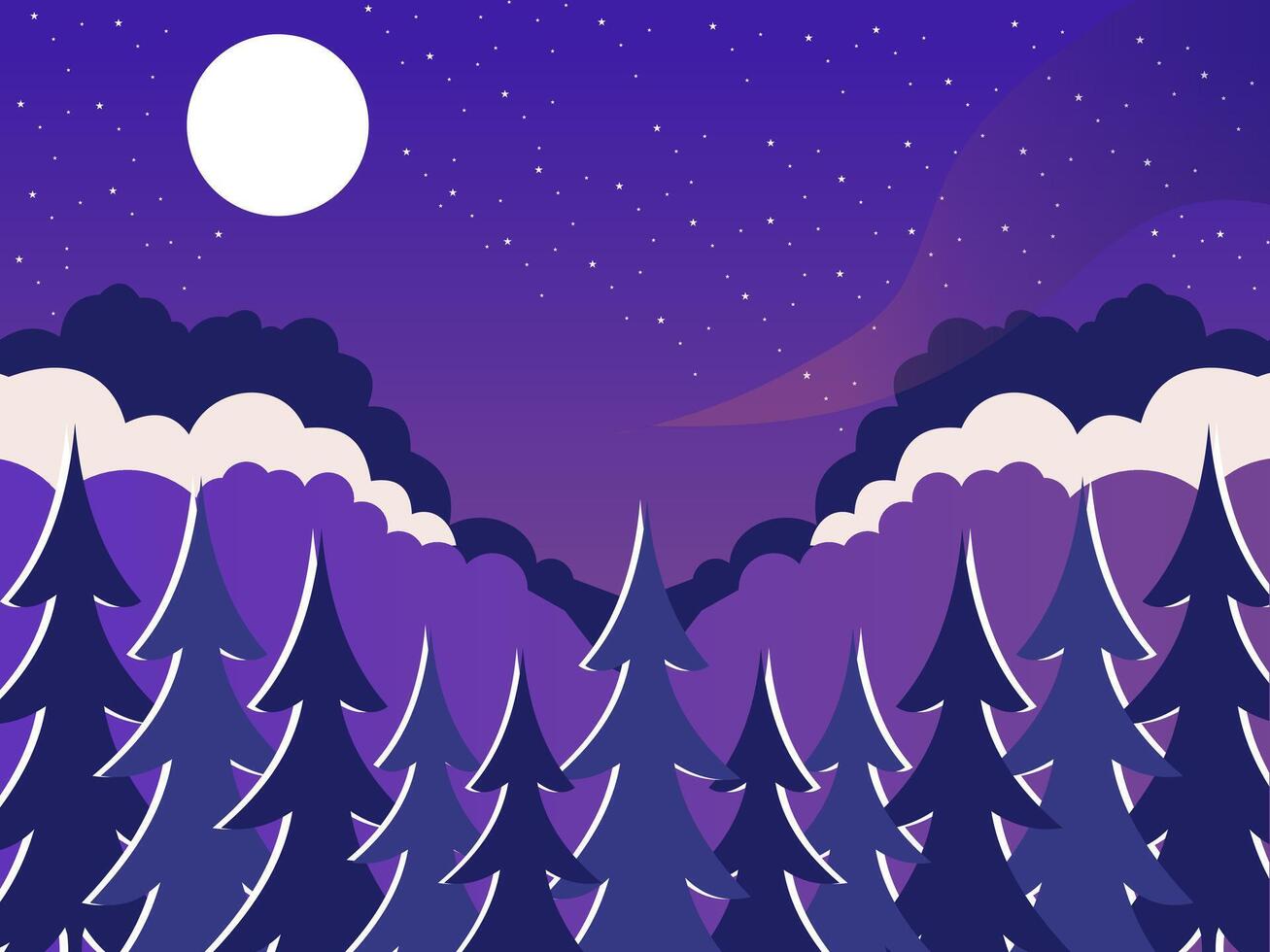 Purple night landscape with moon and trees vector