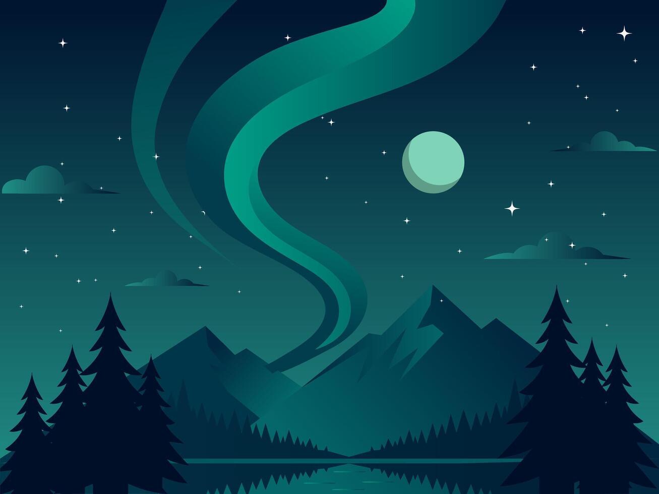 Night sky with mountains and aurora vector