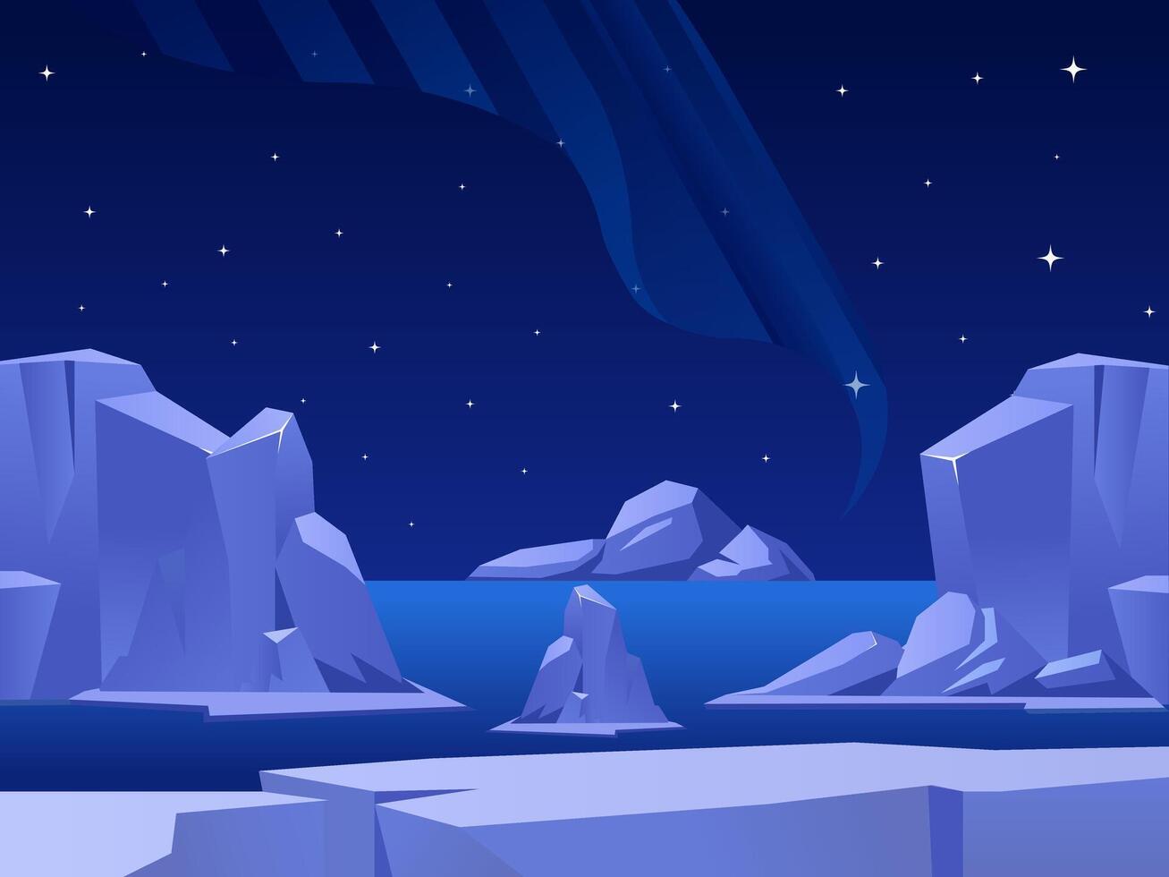Night landscape with icebergs and stars vector