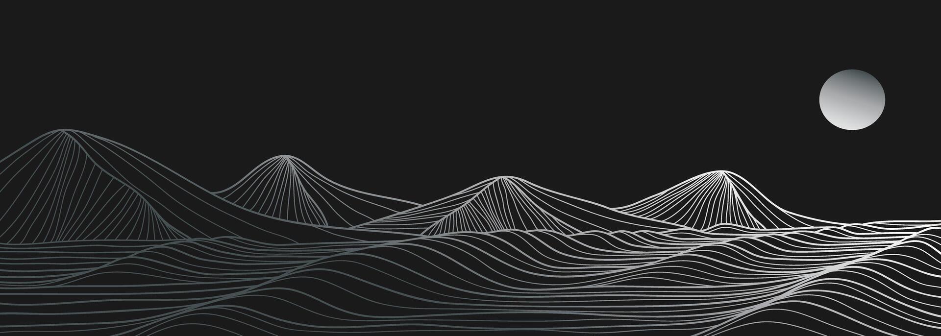 Mountain and Ocean wave line arts illustration. Hand drawn style. Abstract mountain contemporary aesthetic backgrounds landscapes. use for print art, poster, cover, banner vector