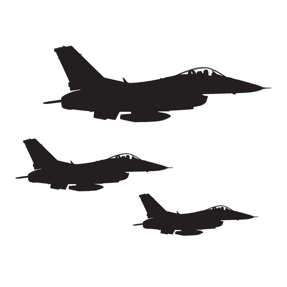 F-16 jet fighter flying formation silhouette vector