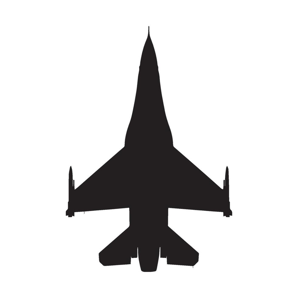 modern jet fighter F-16 top view silhouette vector