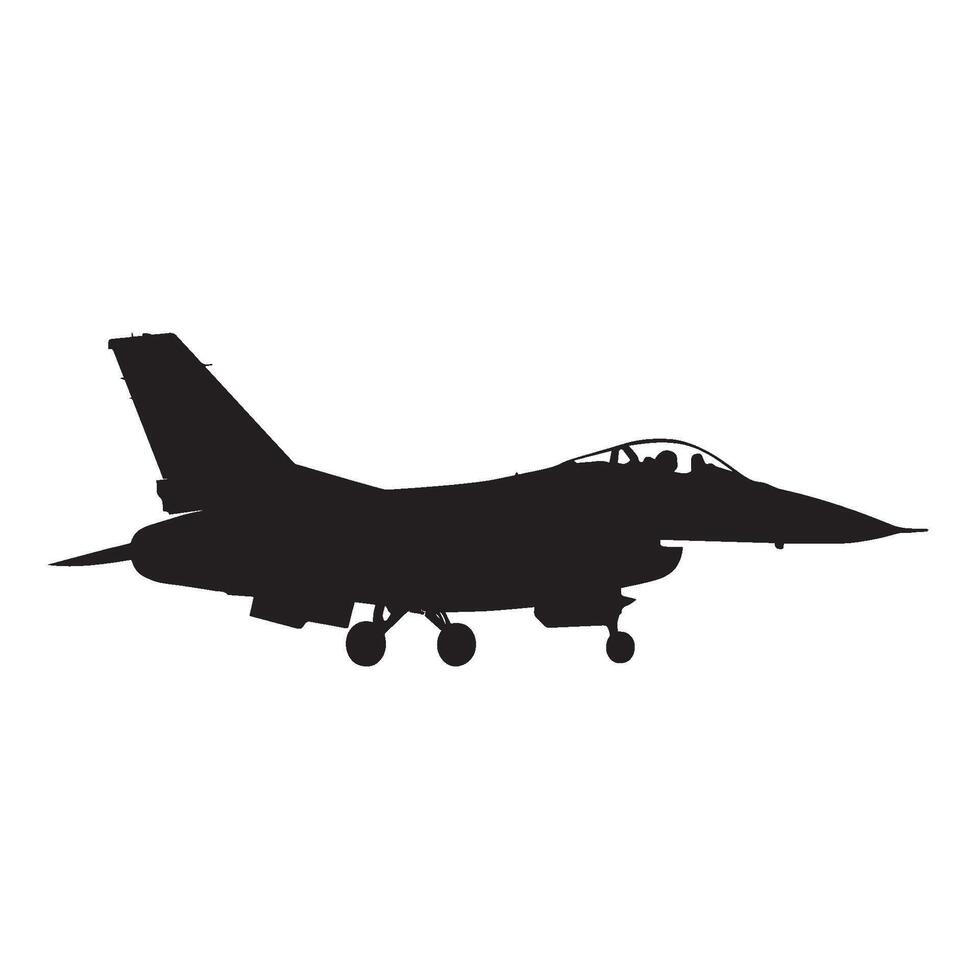 modern jet fighter F-16 gear landing silhouette vector