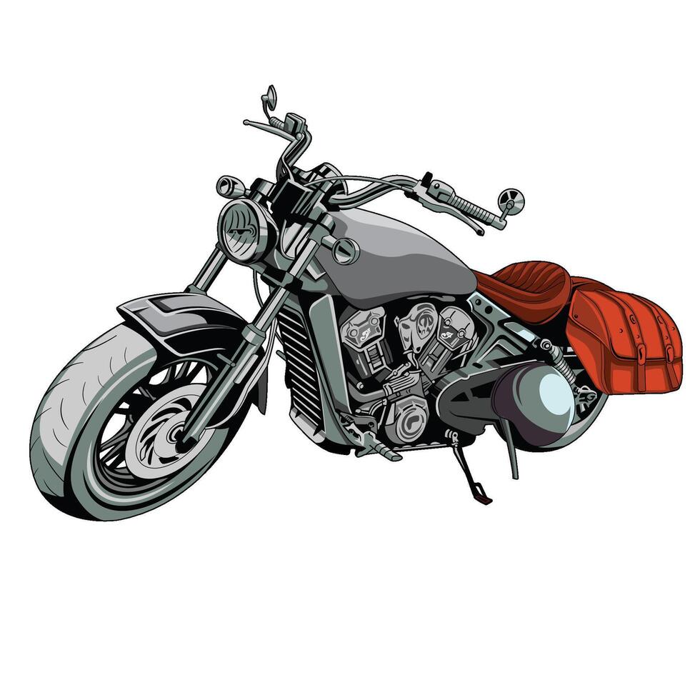 custom motorcycle with red saddlebag vector