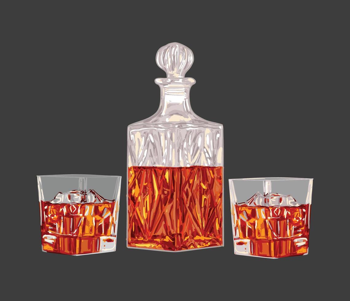 Vintage Whiskey Decanter and Glass Duo vector