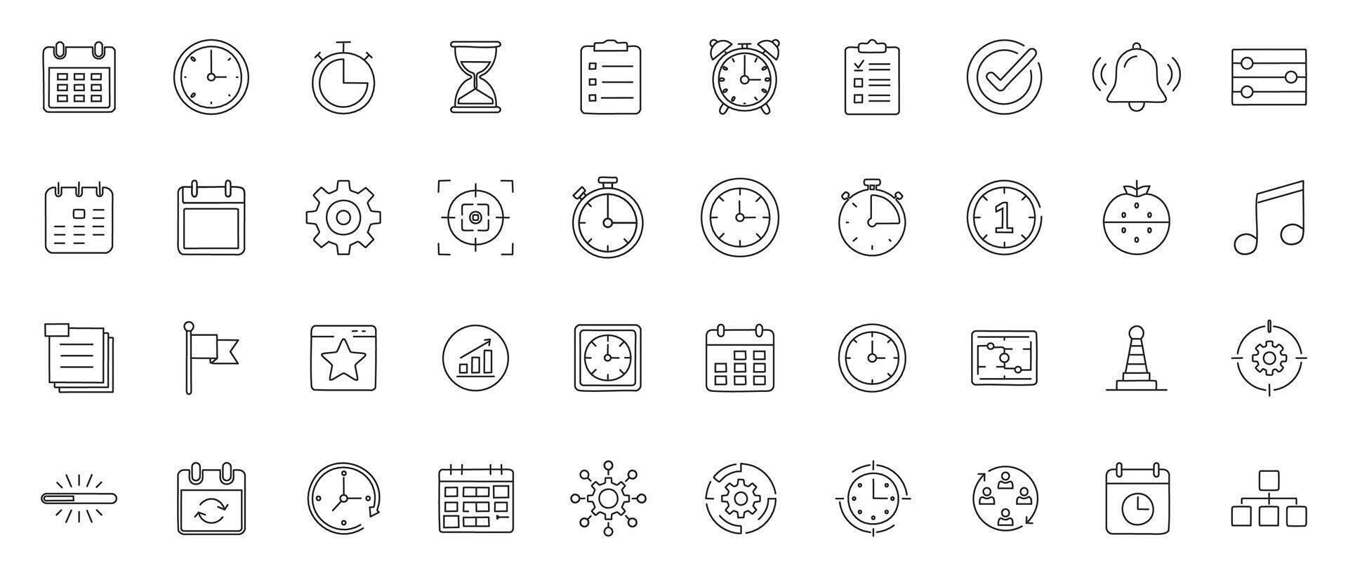 Productivity Time Management Line Icons Minimal Outline Icons of Efficiency, Planning, and Task Management vector