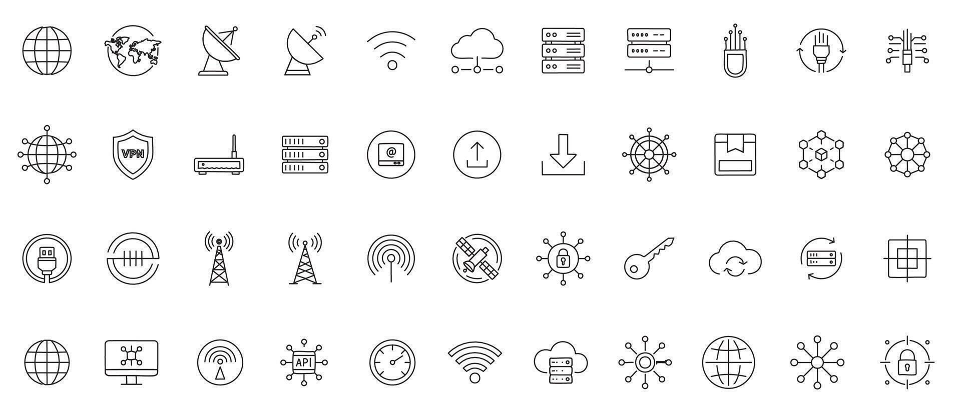 Global Network Infrastructure Flat Line Icon Set vector