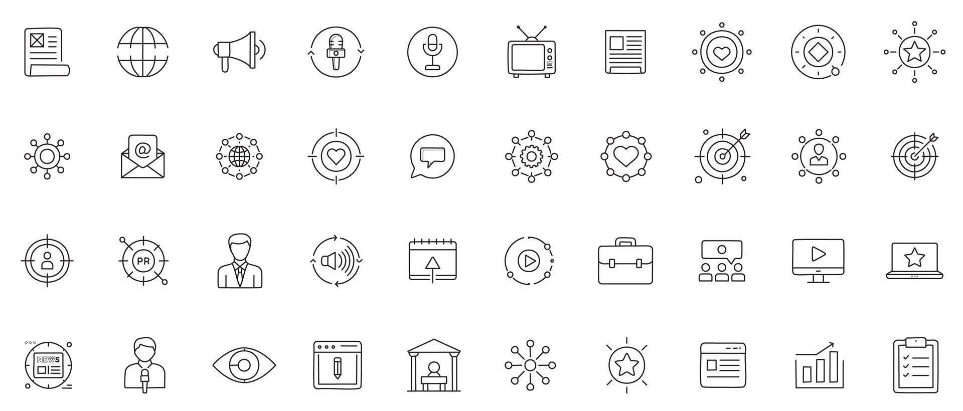 Public Relations Strategy Line Art Icon Set vector