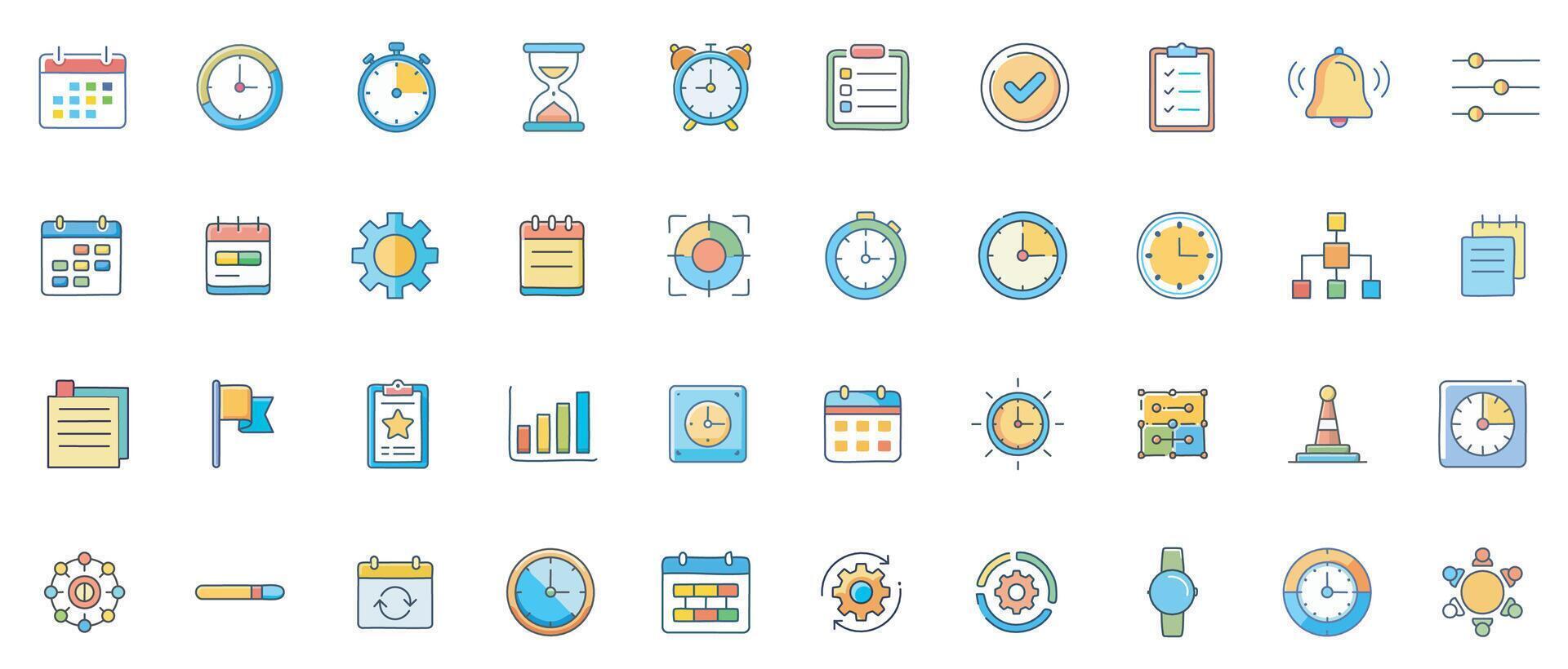 Colorful time management and scheduling icons vector