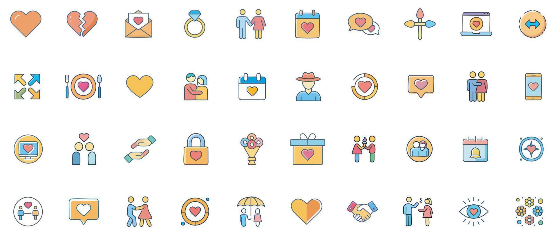Collection of love-themed icons vector