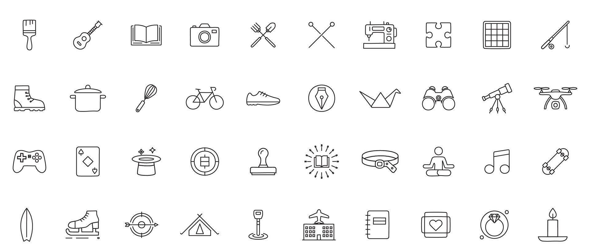 Hobbies and Leisure Line Icons Minimal Outline Style Activity Collection vector
