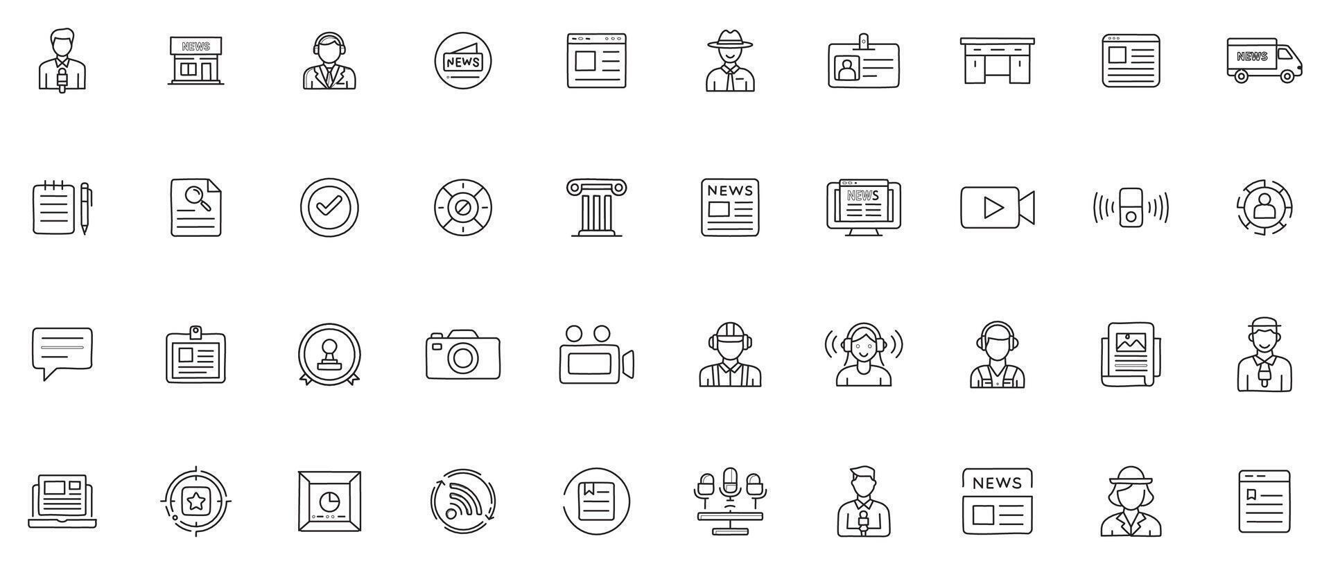 Essential Journalism Line Art Icon Set vector