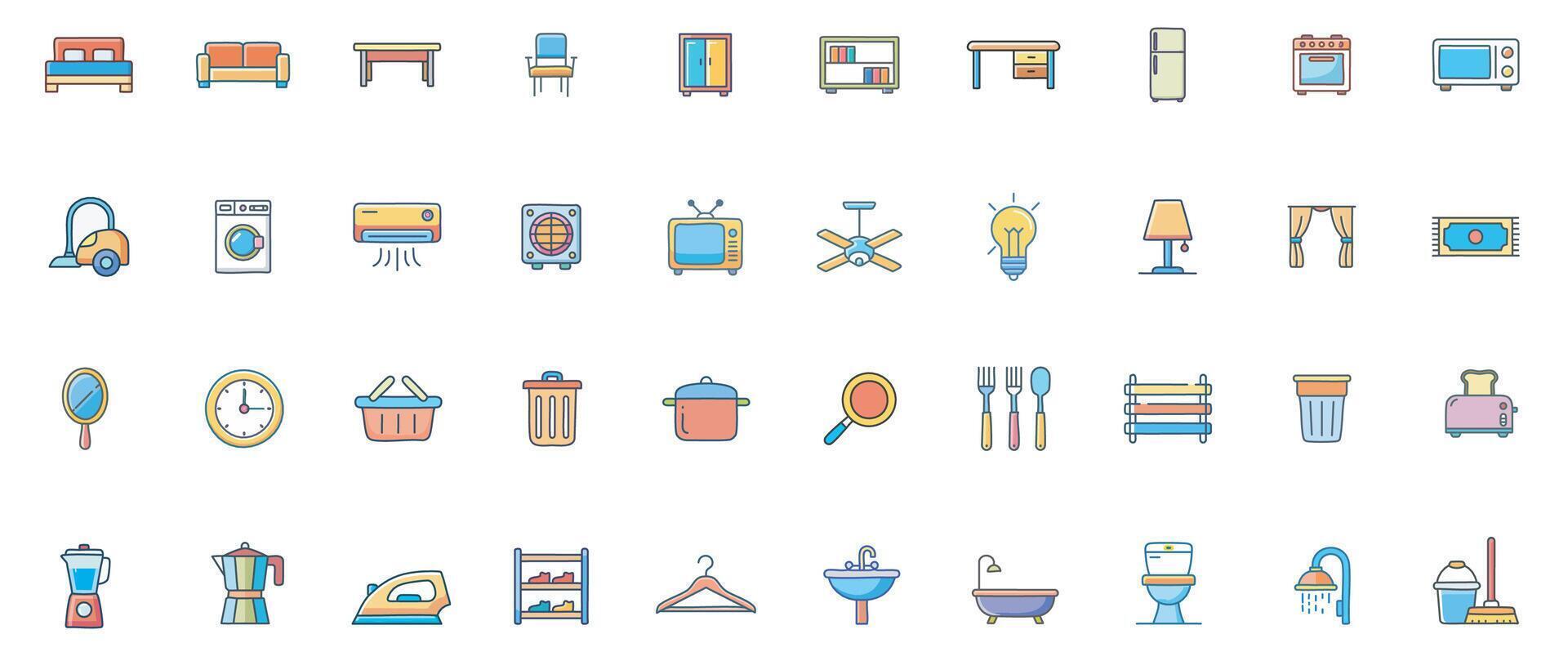Home appliances and furniture icons collection vector