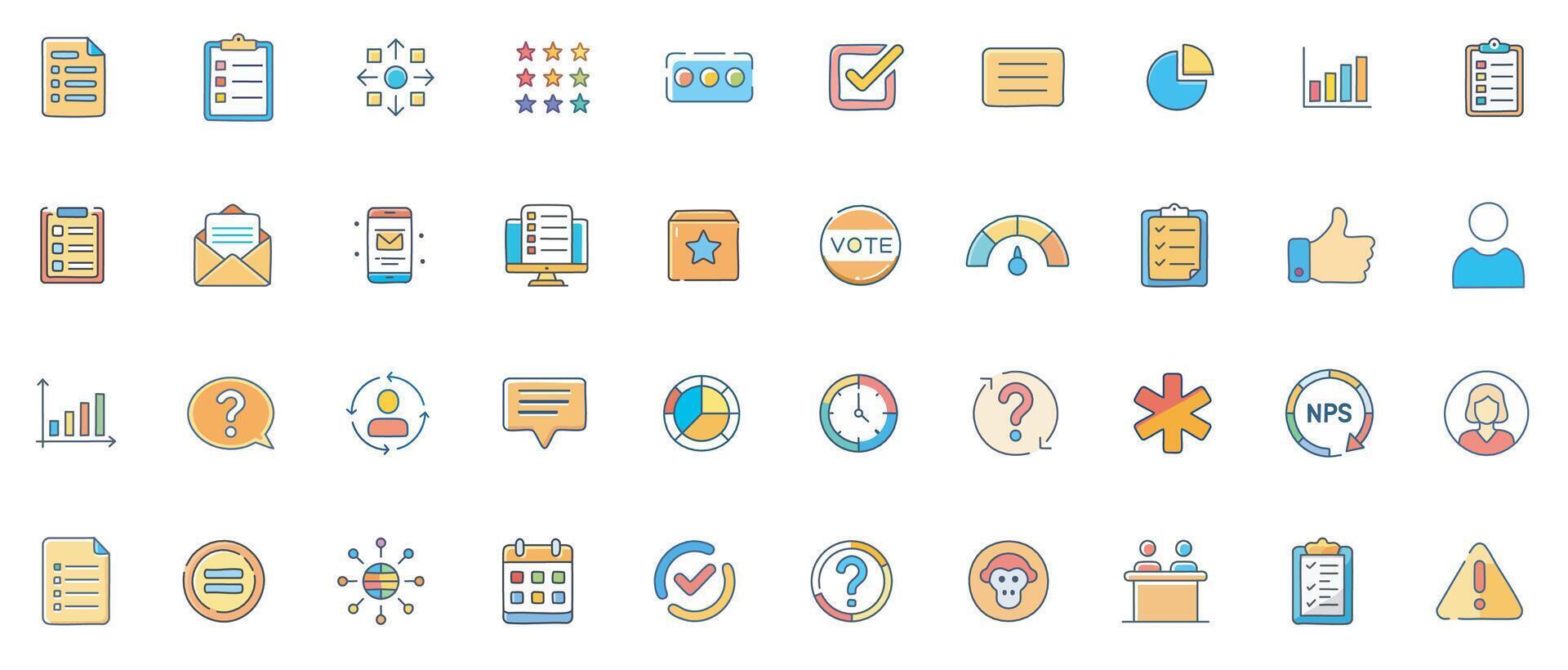 Colorful icons for data and surveys vector