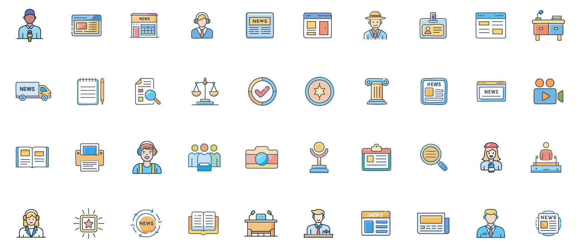 Icons depicting news and journalism-related activities vector