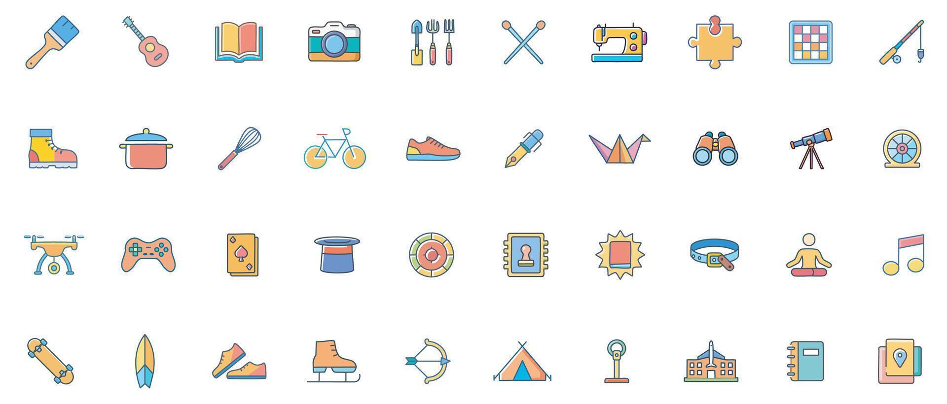 Colorful icons for hobbies and activities vector