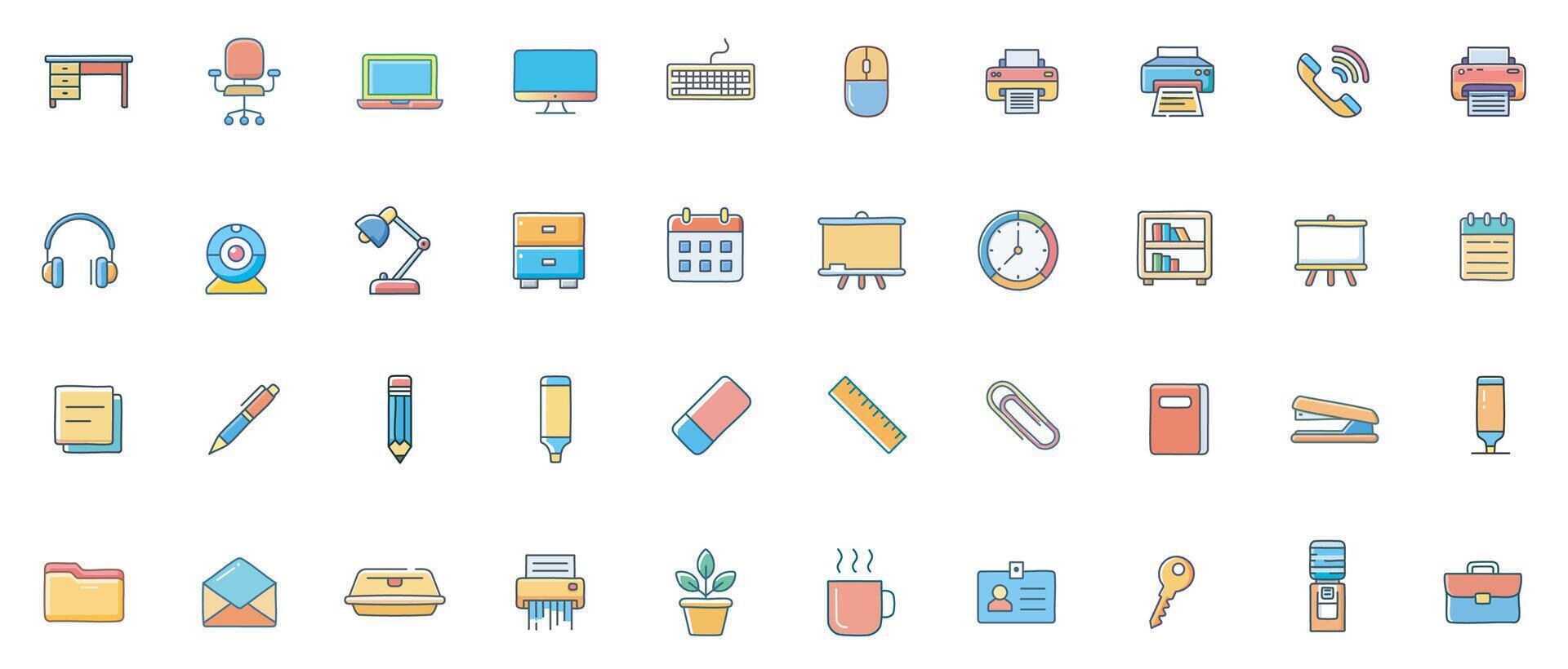 Office equipment and supplies icons vector