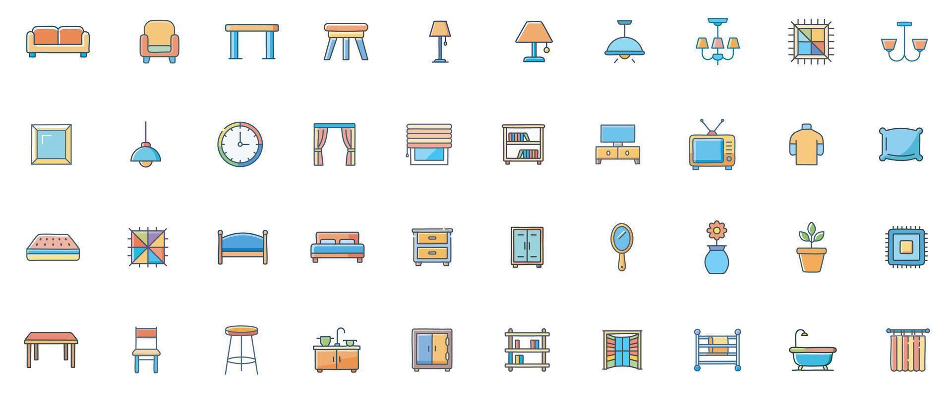 furniture and decor icons vector