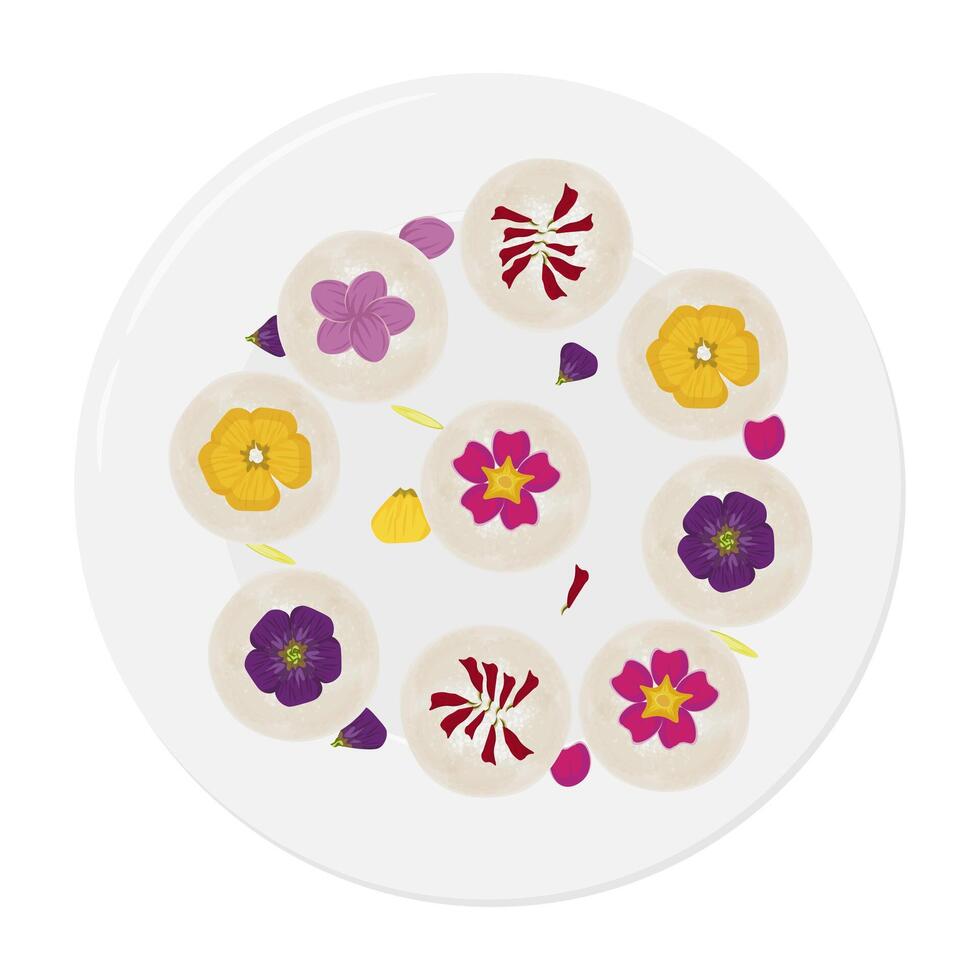 Floral desserts on a white plate vector