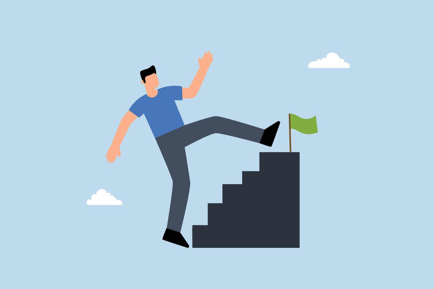 businessman skip stair step to reach target. vector