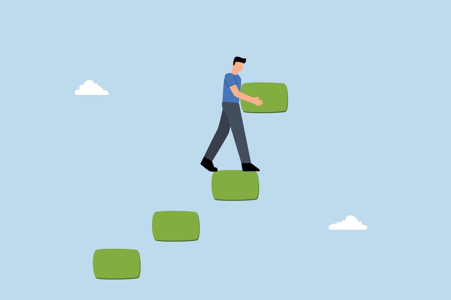 businessman builds ladder to move forward as his business grows. vector