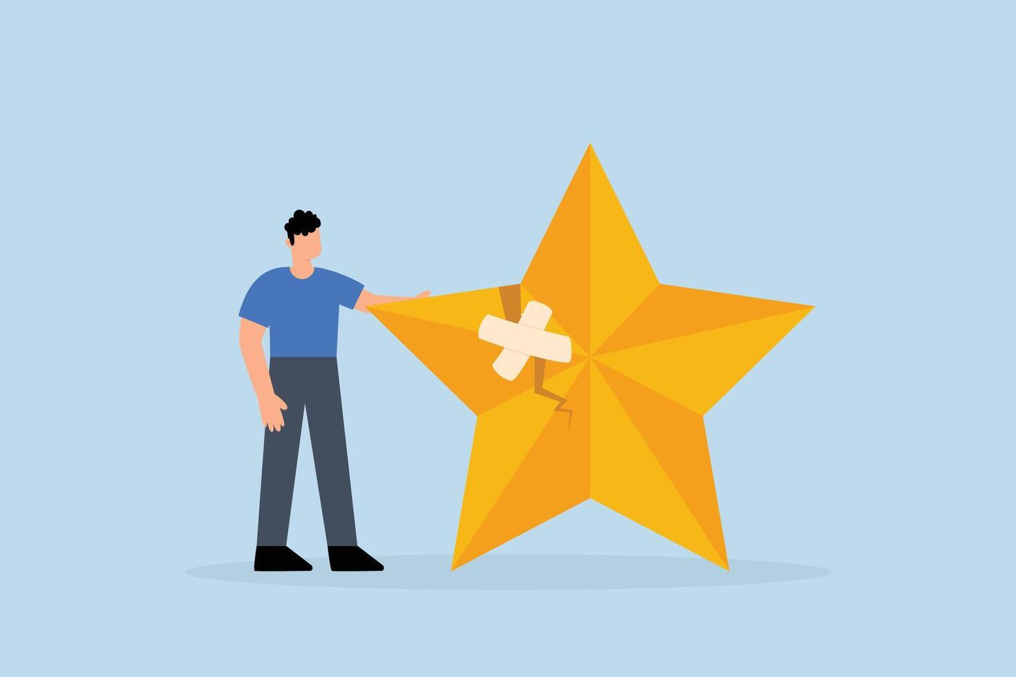 businessman fix broken rating star with bandage. vector