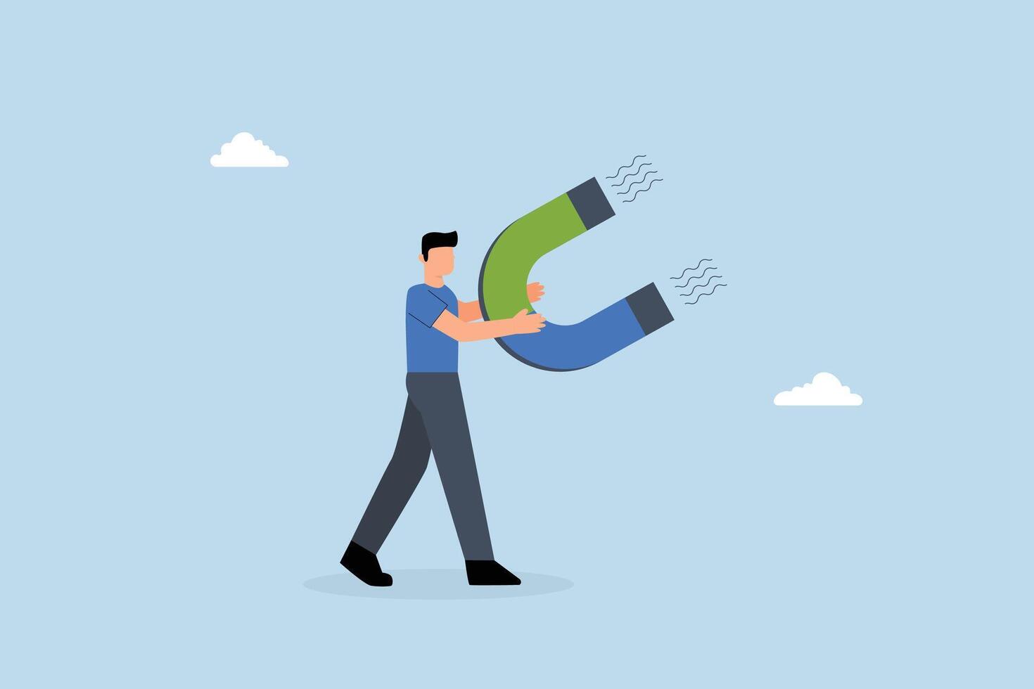 businessman with a high powered magnet to attract all interests. vector