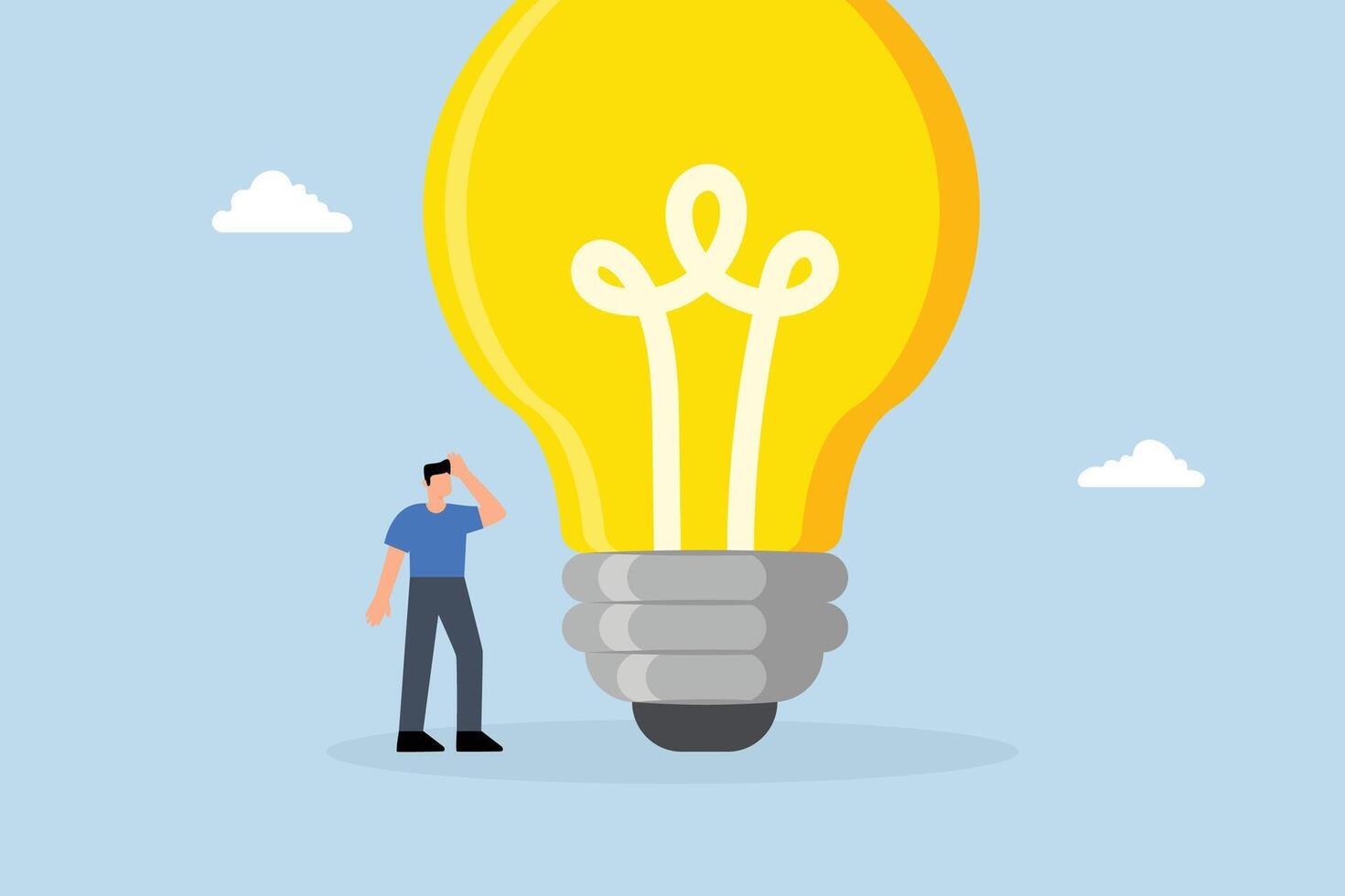 businessman entrepreneur who thinks with big oversized idea bulb. vector