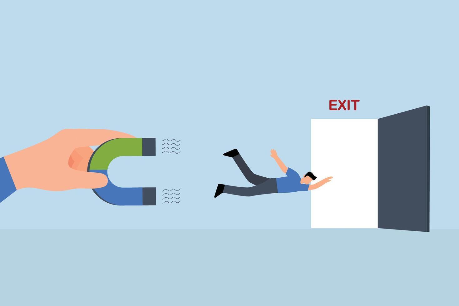 Boss holds magnet to pull resignation letter vector