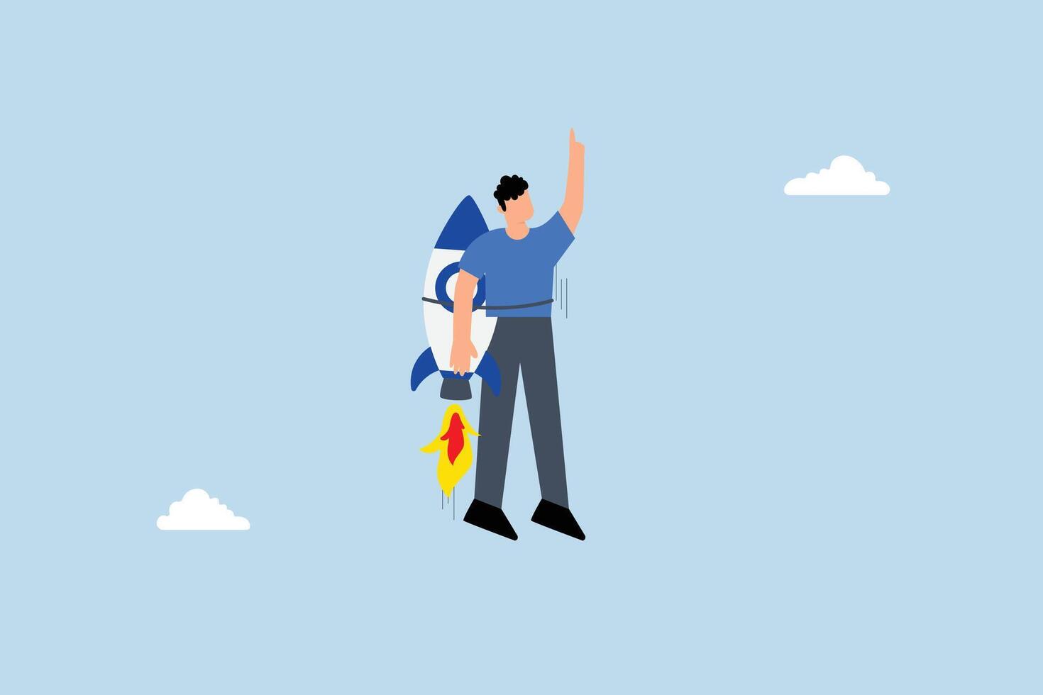 businessman flying high with jetpack rocket booster. vector