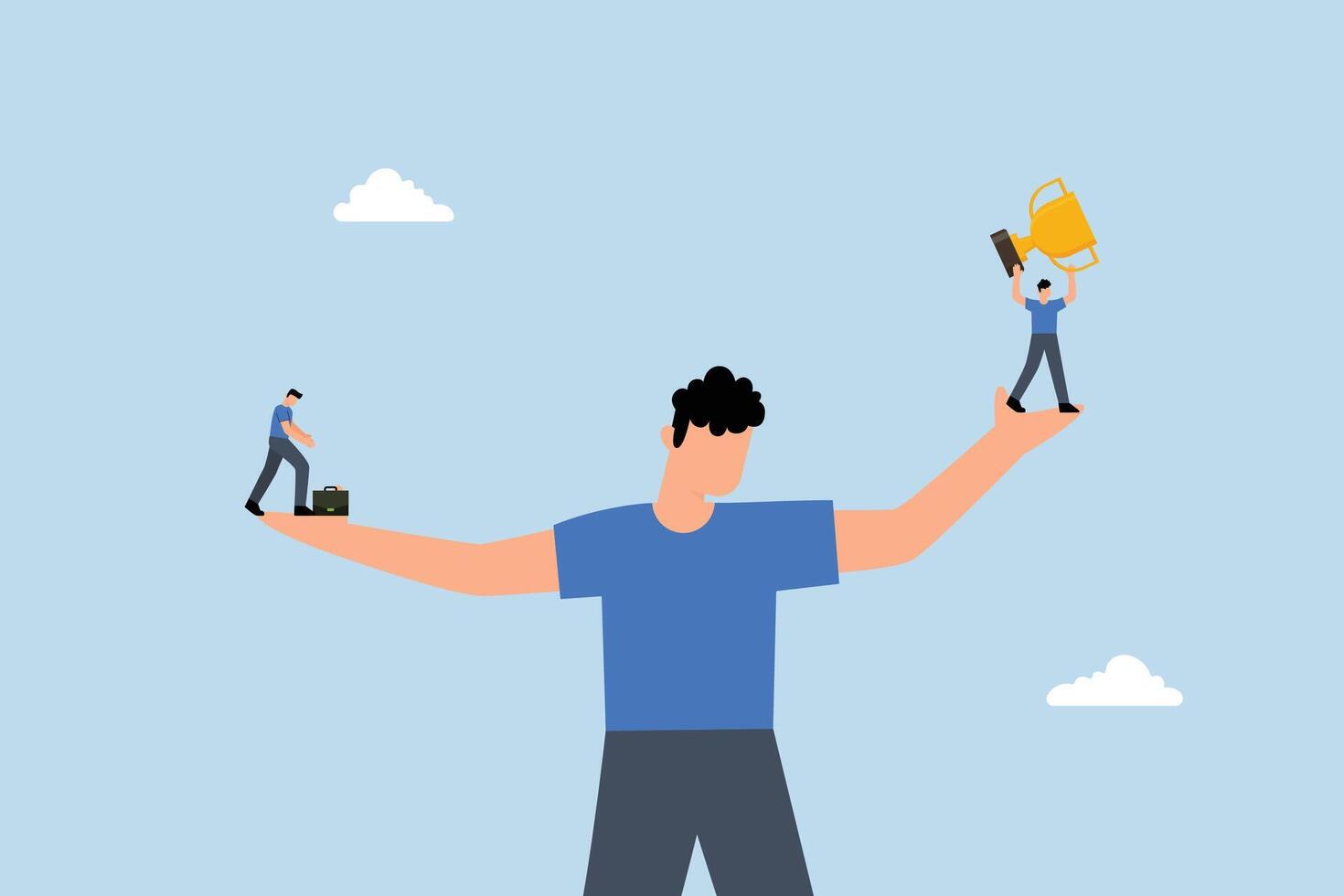 sad depressed man stands with hand compared to defeated colleague. vector